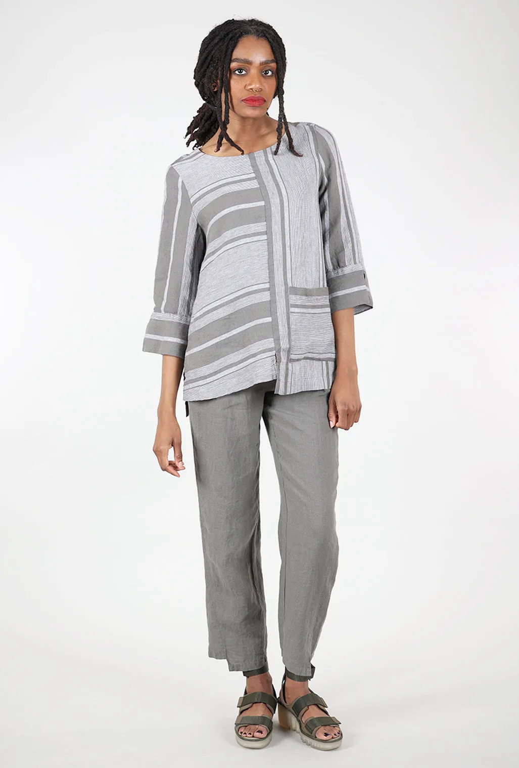 Linen Stripe Artist Tunic, Gray