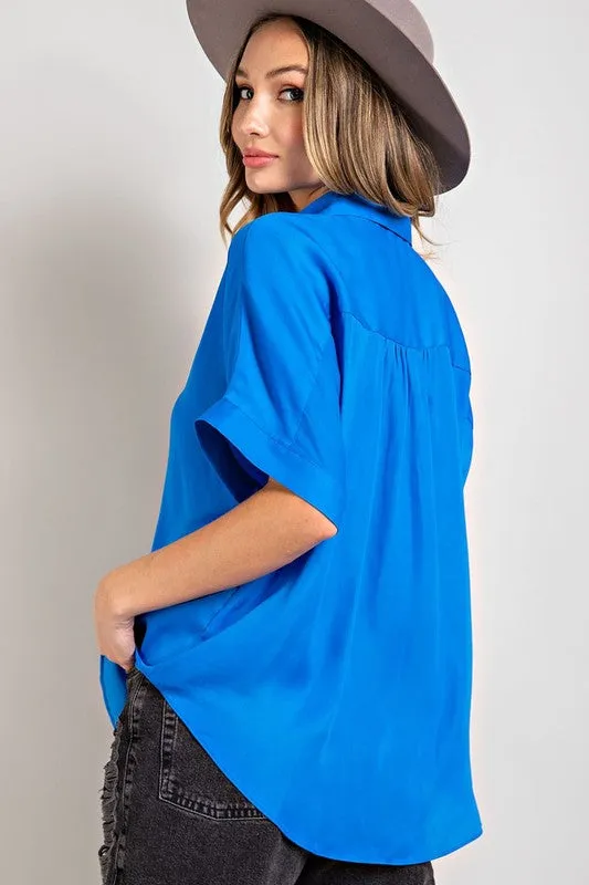 Royal Lightweight Airy V-Neck Short Sleeve Blouse