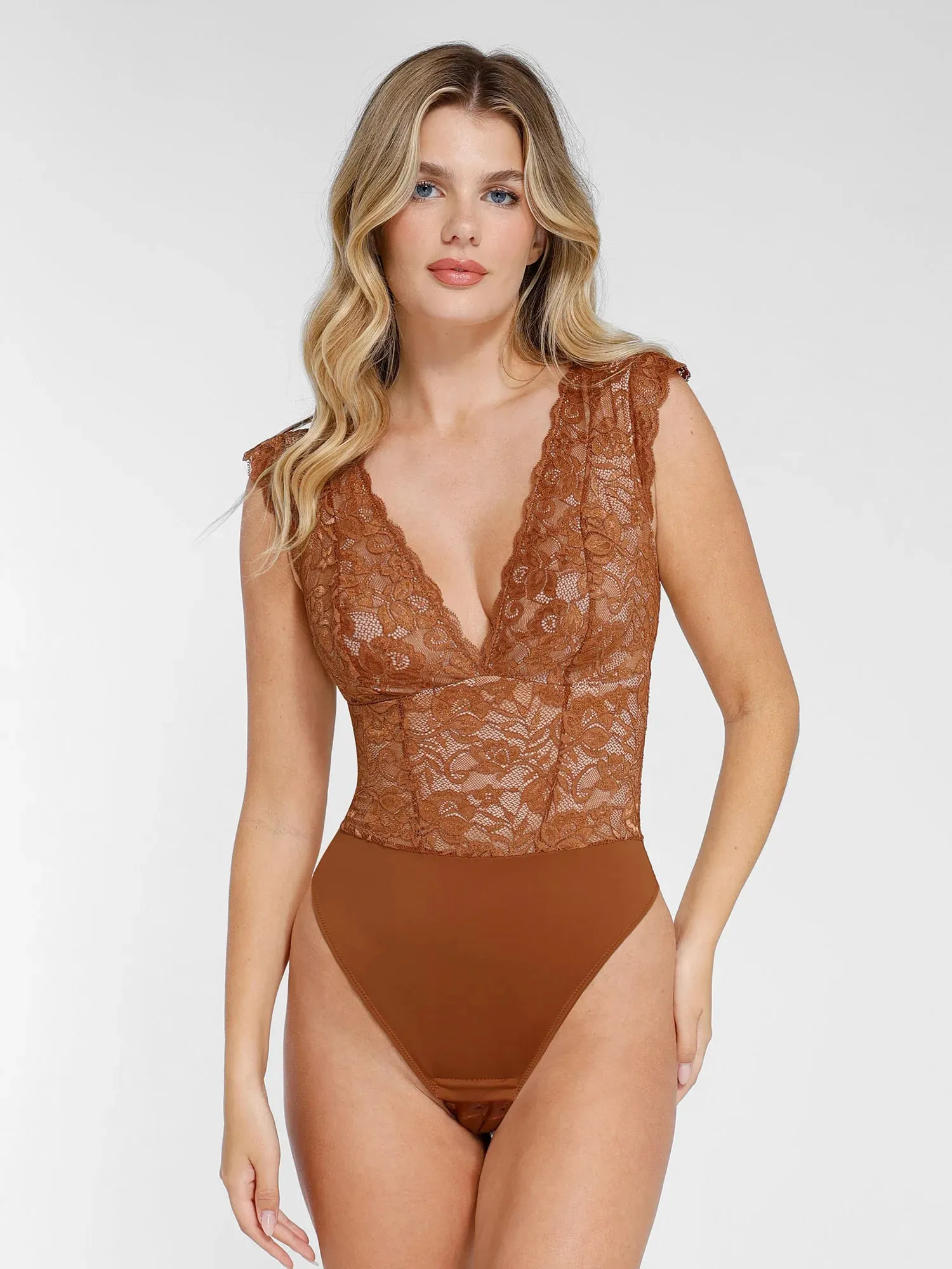 Shapewear V-neck Sleeveless Sculpting Lace Bodysuit