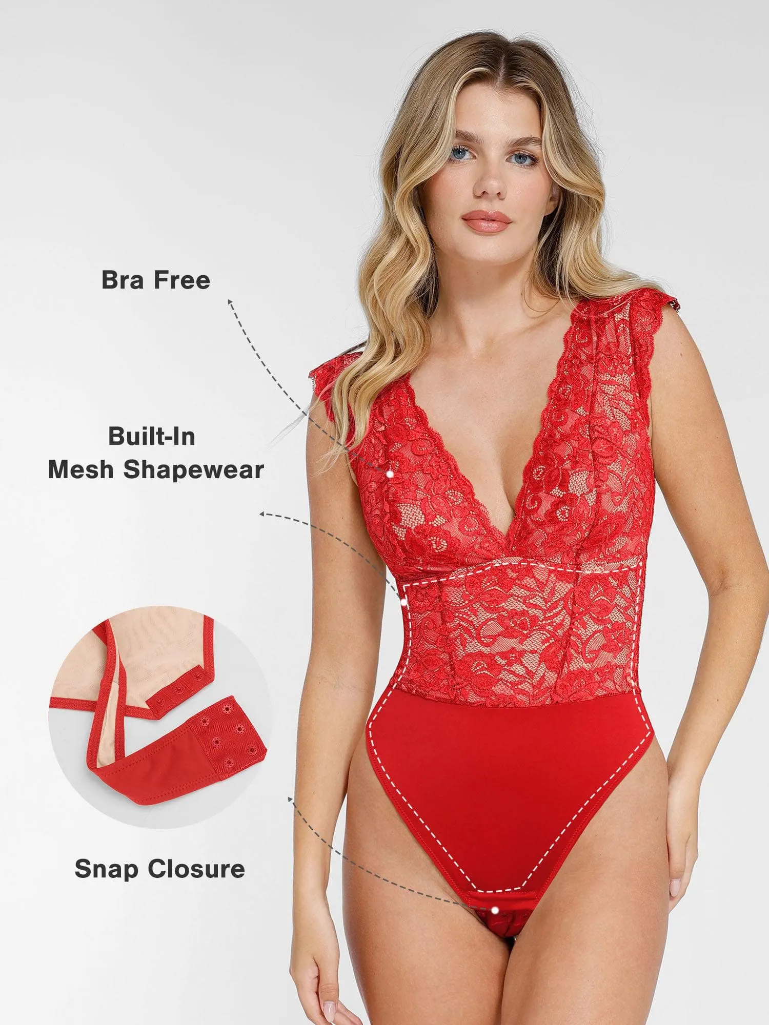 Shapewear V-neck Sleeveless Sculpting Lace Bodysuit