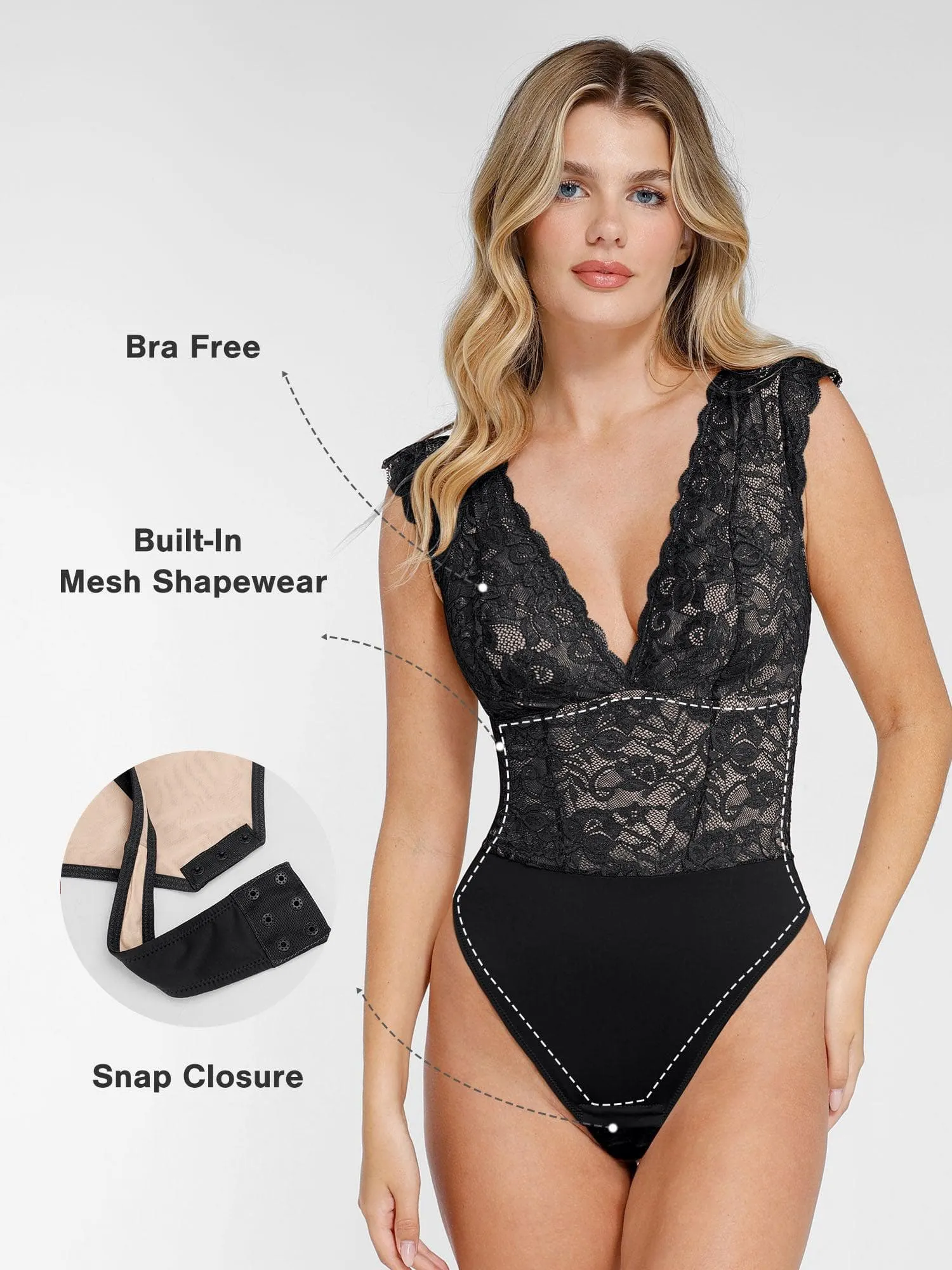 Shapewear V-neck Sleeveless Sculpting Lace Bodysuit