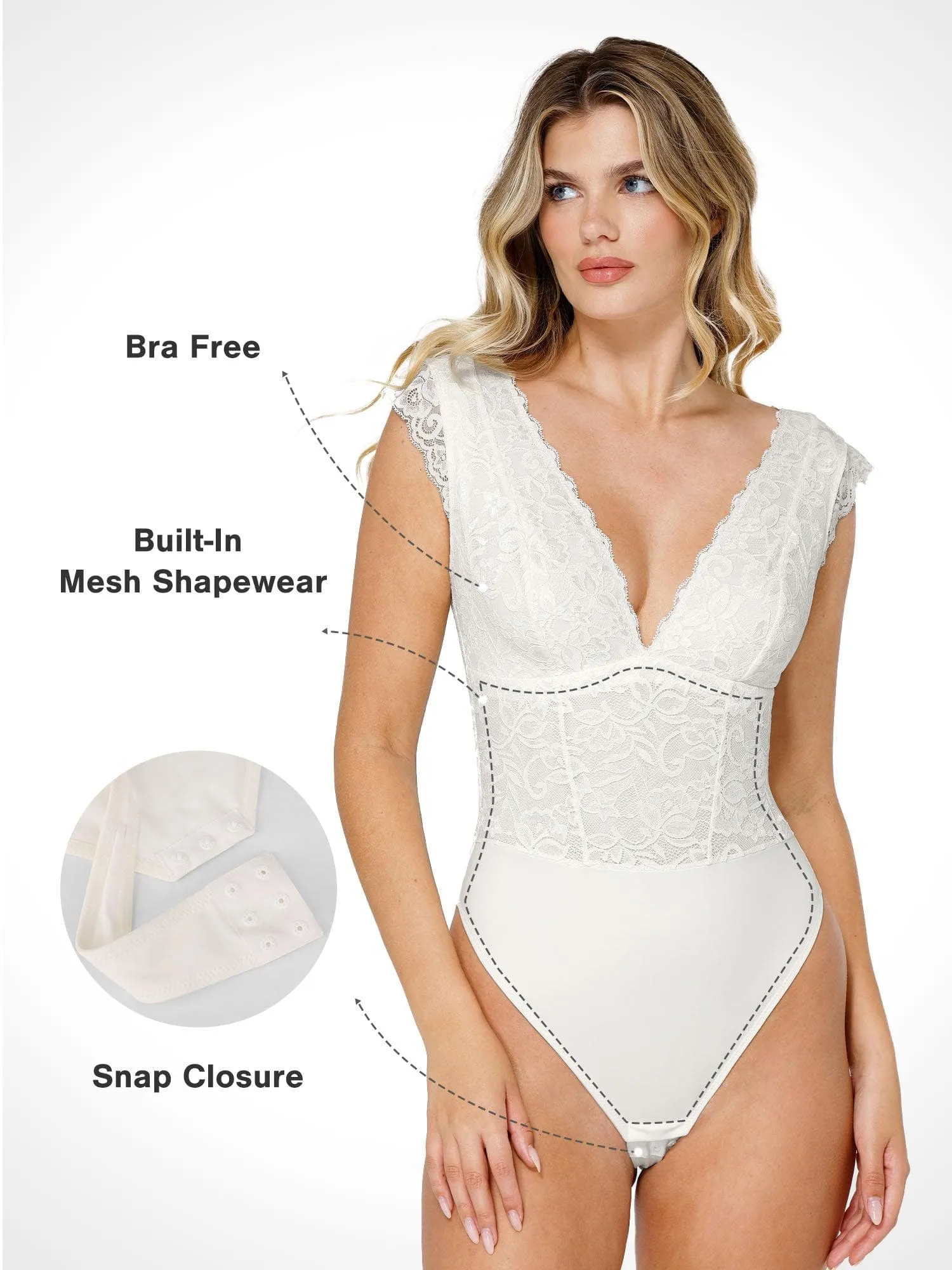 Shapewear V-neck Sleeveless Sculpting Lace Bodysuit