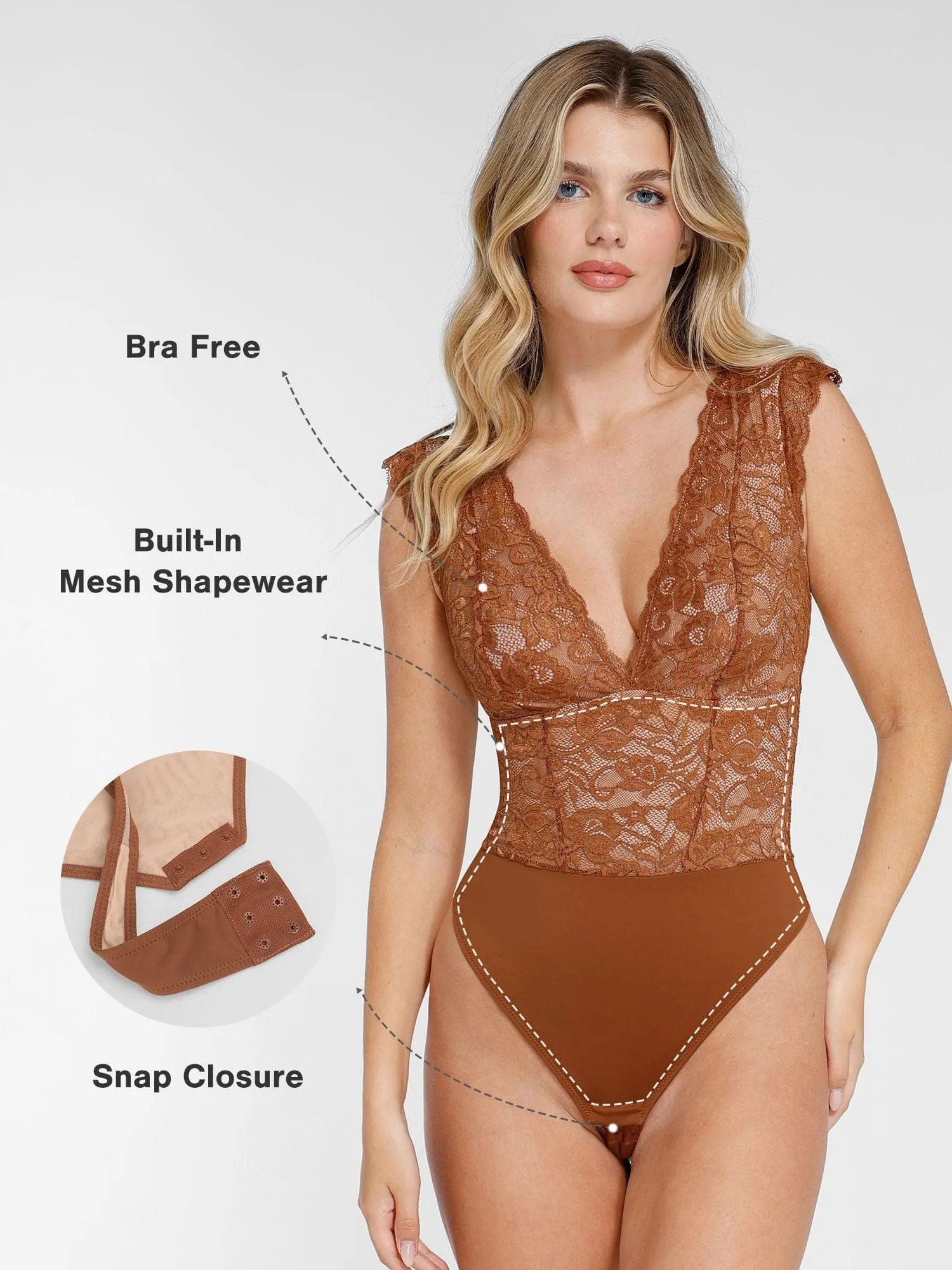 Shapewear V-neck Sleeveless Sculpting Lace Bodysuit