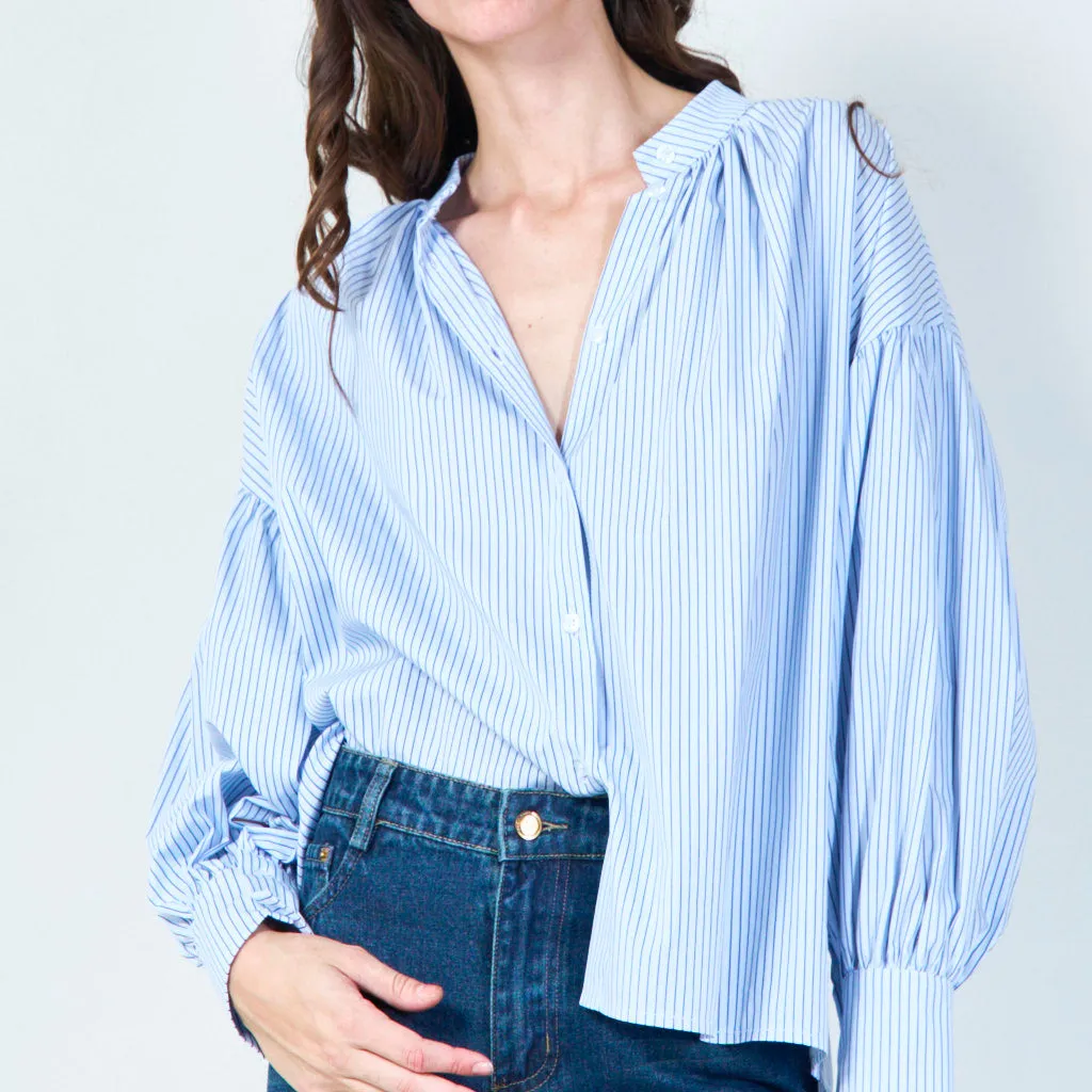 Striped oversized button-up blouse wholesale