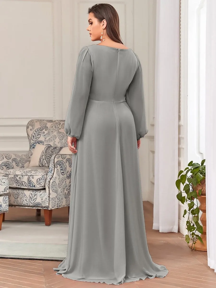 Stylish Chiffon Plus Size Evening Dresses with Long Lantern Sleeves