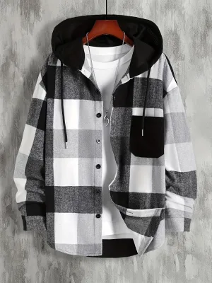 Stylish Mens Color Block Checkered Hooded Sweatshirt Casual and versatile