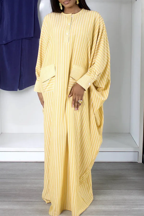 Stylish Striped Flap Pocket Maxi Dress