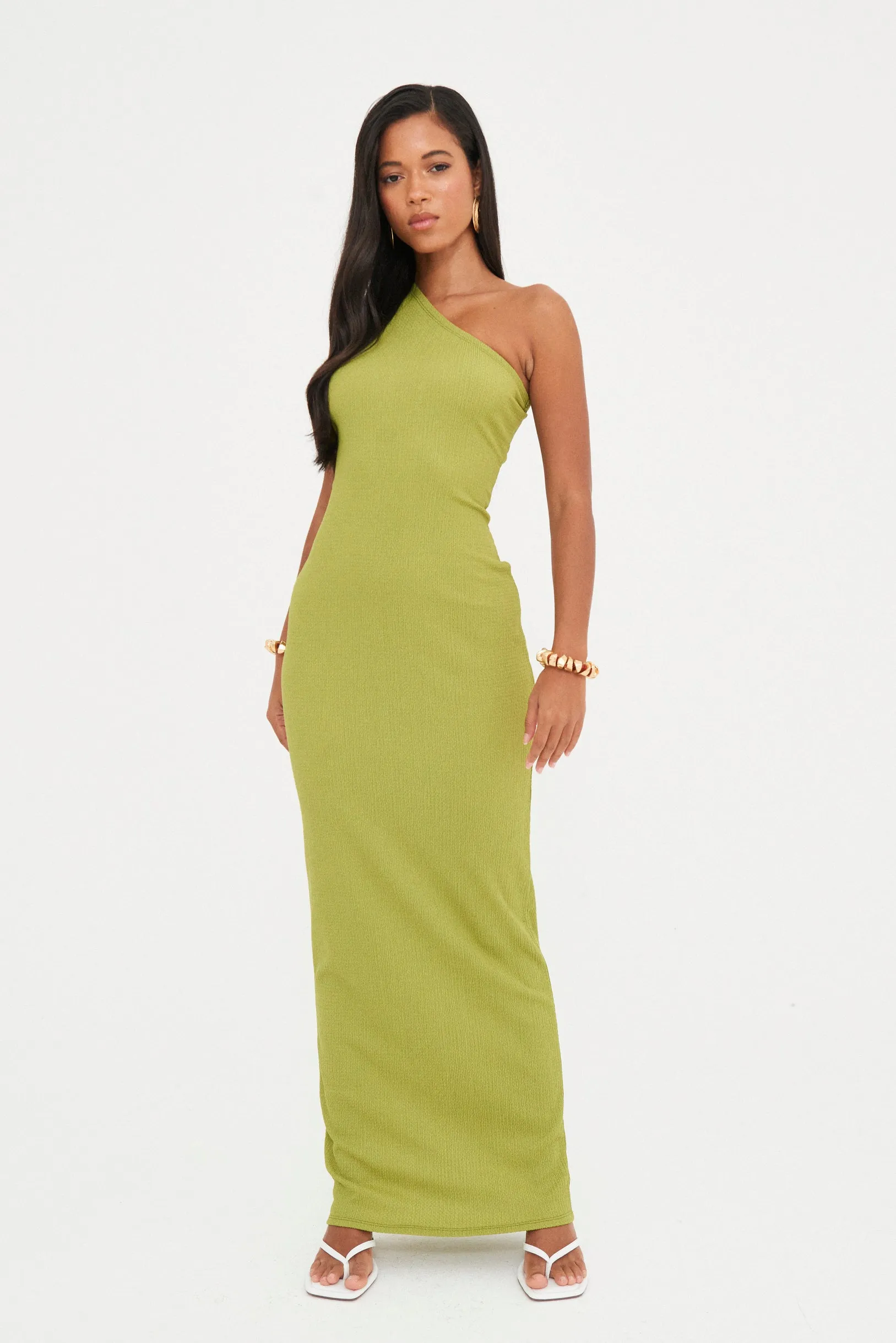 TEXTURED ONE SHOULDER MAXI DRESS