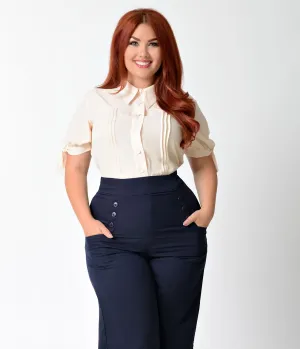 Unique Vintage Plus Size Cream Chiffon Short Sleeve Colvin Blouse