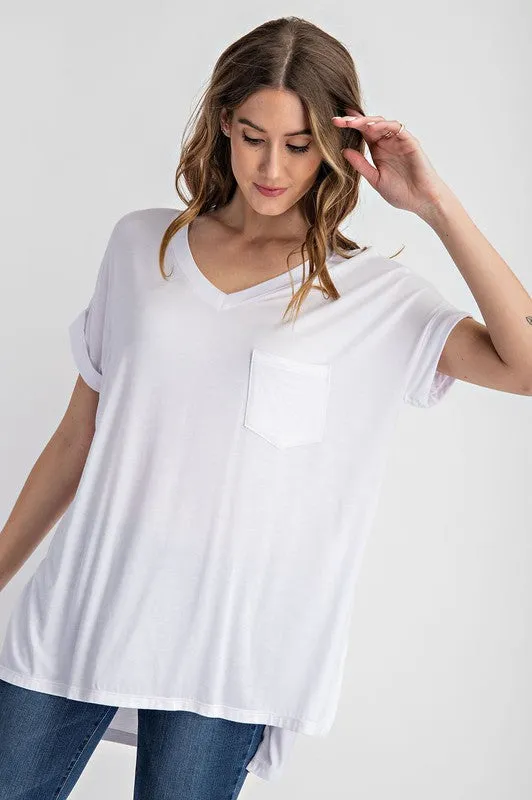 V Neckline Short Sleeve Hi Low Hem Top - Rae Mode Final Sale