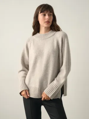 White   Warren - Lofty Cashmere Blend Marled Crewneck In Light Grey Marl