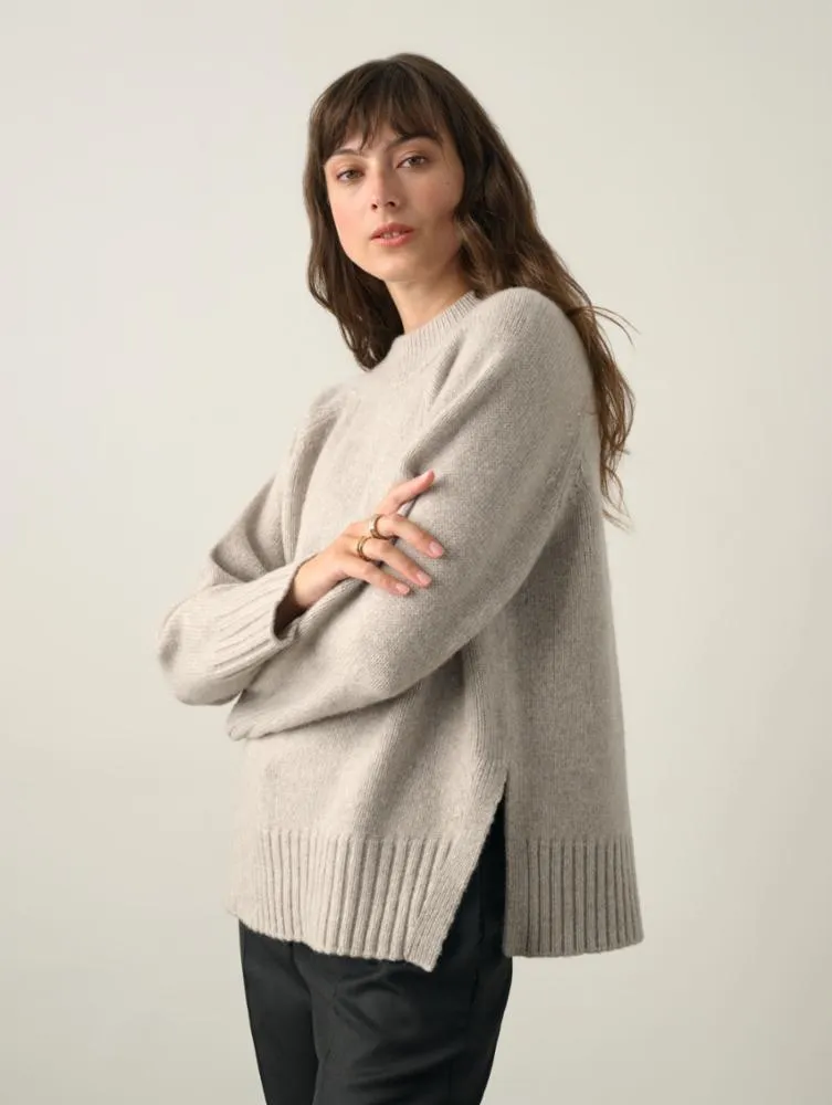 White   Warren - Lofty Cashmere Blend Marled Crewneck In Light Grey Marl