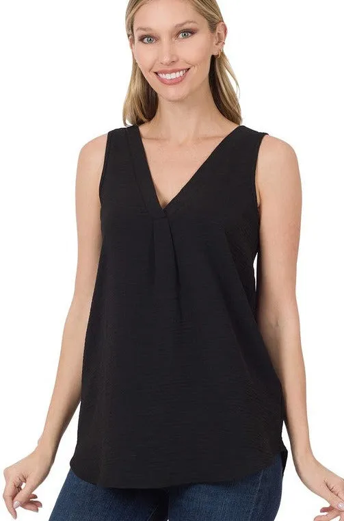 Woven Airflow V-Neck Sleeveless Top