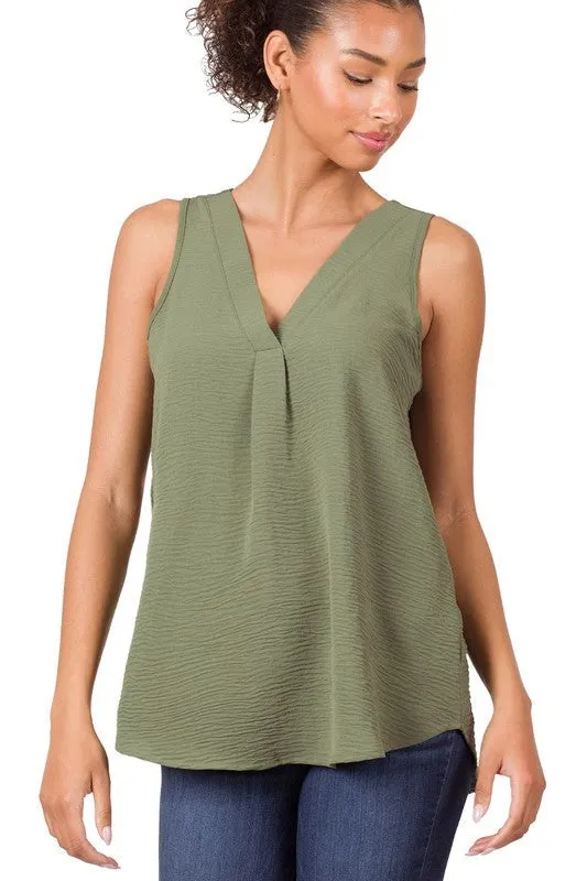 Woven Airflow V-Neck Sleeveless Top